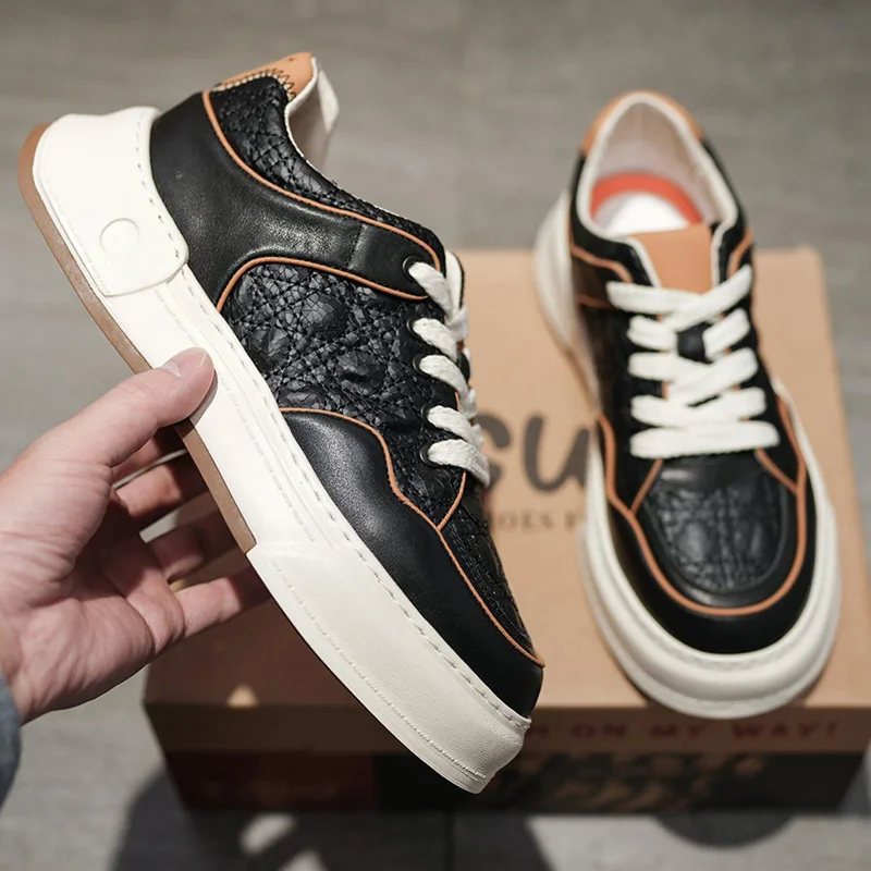 

Кожаные повседневные мужские осенне-зимние модные корейские кроссовки Agan Thi Bot, износостойкие, с круглым носком