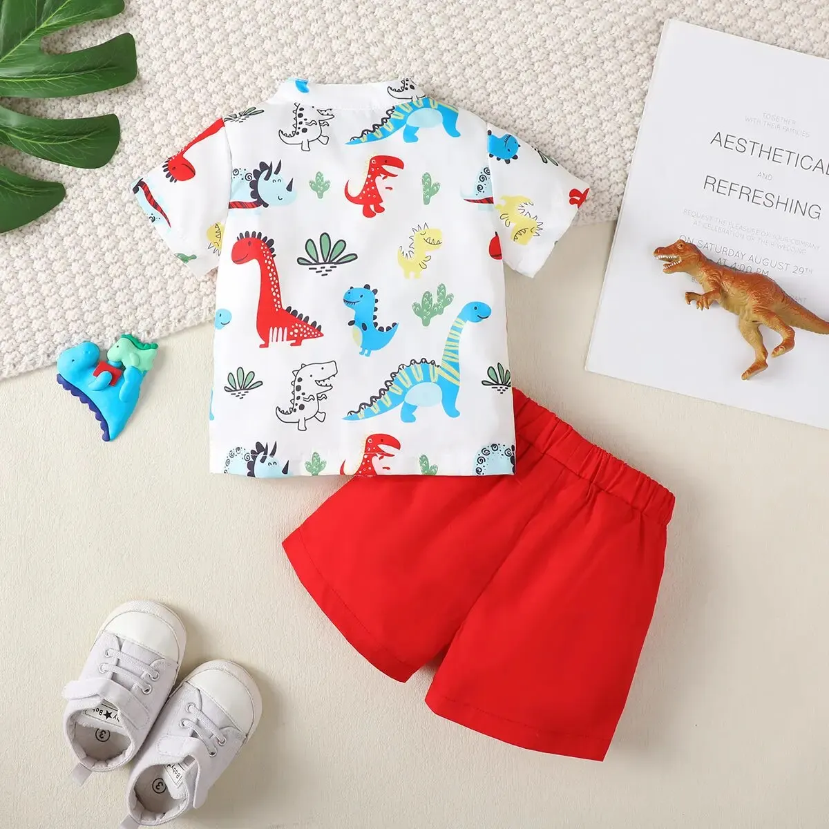 Summer Cool Boys Short Sleeves Dinosaur Prints Two-Piece Suit For 0-2 Years Old Kids