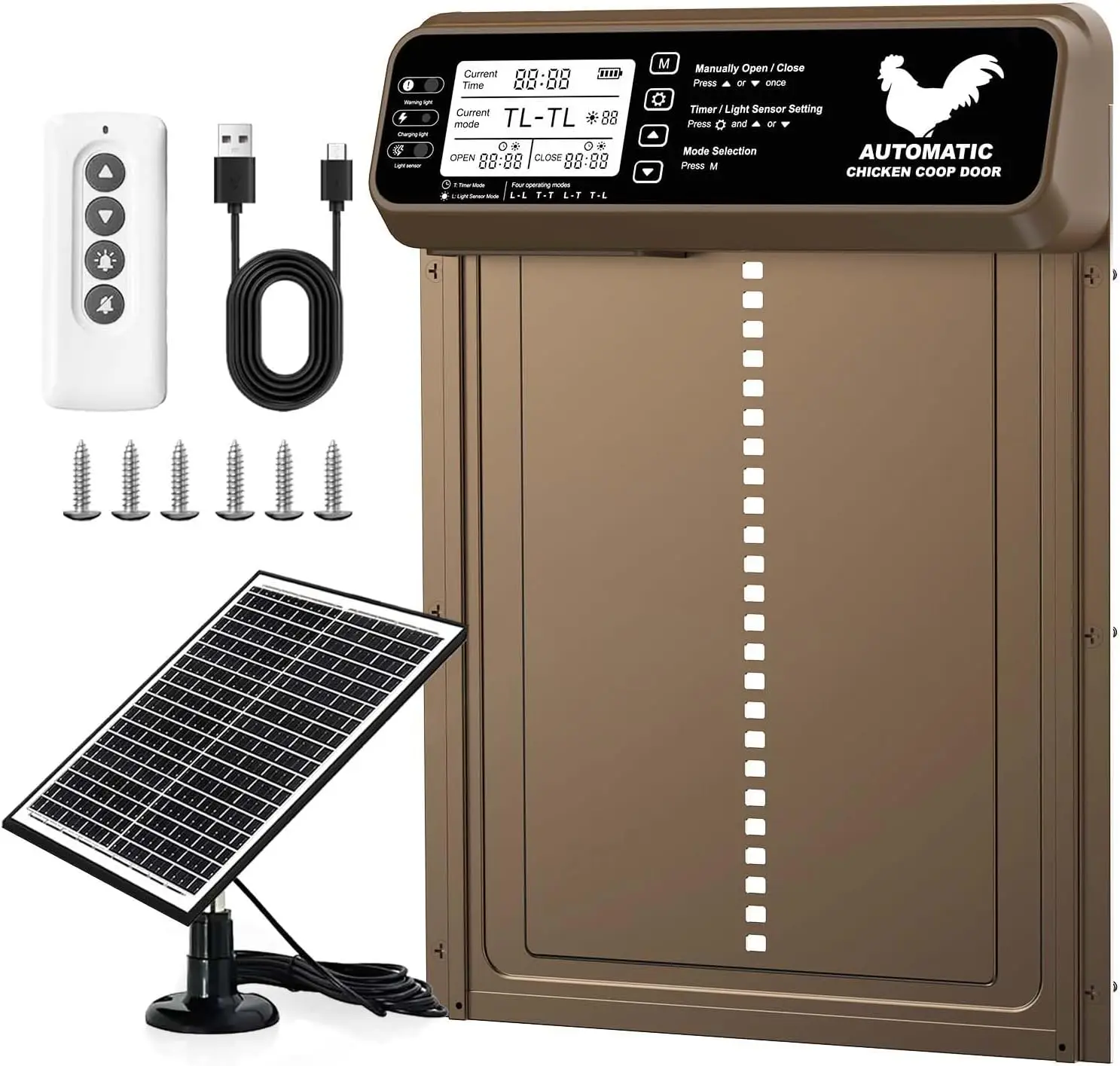 Automatic Chicken Coop Door Solar Powered with Timer/Light Sensor, Aluminum Alloy Chicken Door, Solar Chicken Coop Door Anti-Pin