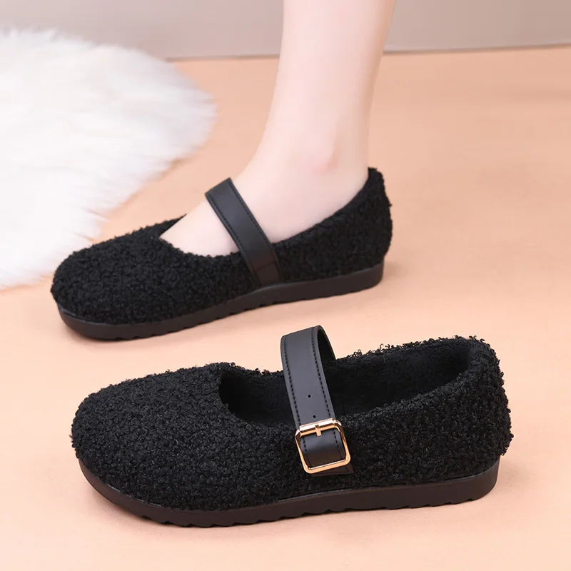 New Winter Beanie Shoes for Women, Middle-Aged and Elderly Models, Slip-On, Fleece-Lined, Thickened, Warm, Comfortable, Flat-Soled Casual Shoes