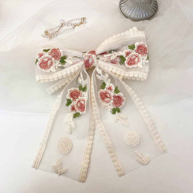 Embroidery Hair Bows Lace Big Bows Hairclip Women Elegant Spring Clip Spring Summer Hair Accessories Women Barrettes