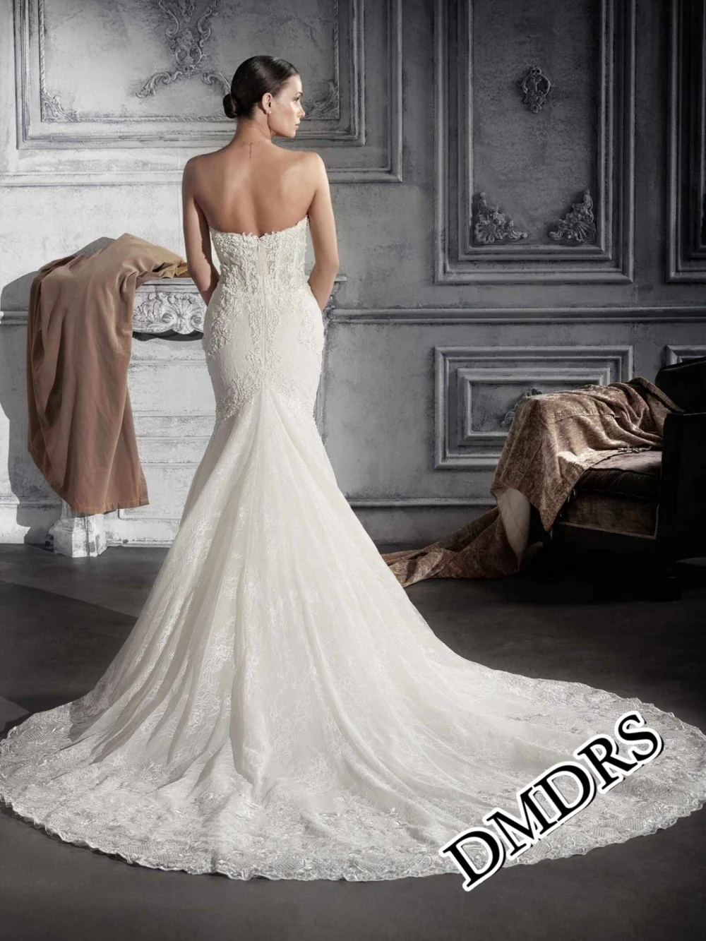 DMDRS Elegantes Meerjungfrau-Hochzeitskleid, klassische ärmellose Brautkleider, formelle, applizierte, bodenlange Brautkleider, Vestidos De Novi