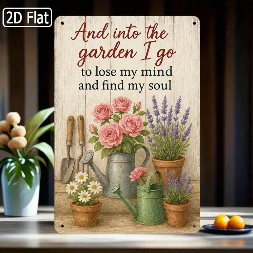 CIFBUY Vintage Boho „Into the Garden I Go“ Rustikales Aluminium-Wandschild, Wasserdichtes, Langlebiges Metallschild für Terrassendekoration