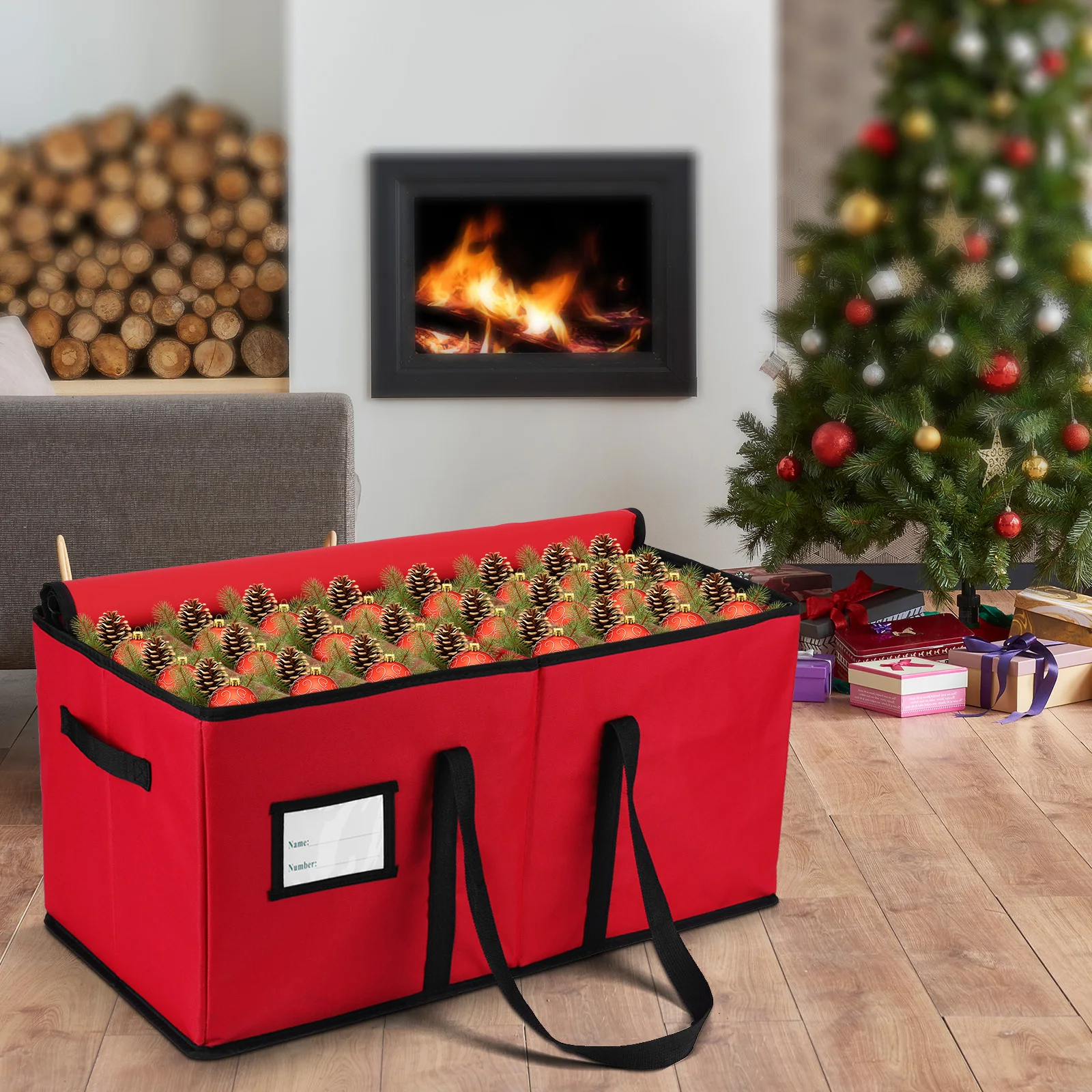 حاوية تخزين عيد الميلاد أكسفورد الحمراء تناسب 128 3 بوصة عطلة الحلي زينة عيد الميلاد منظم تخزين ديكور عيد الميلاد