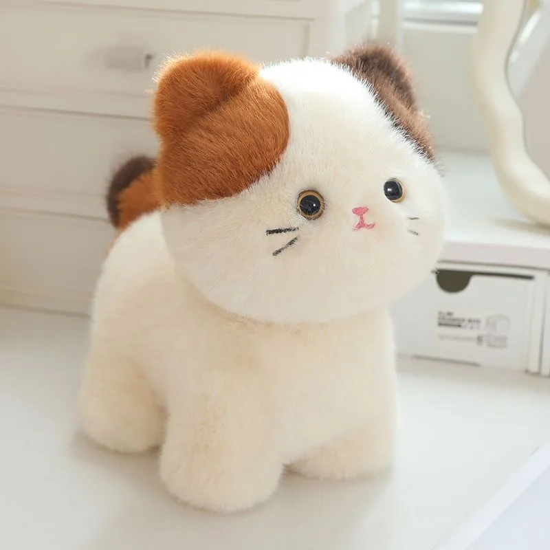 Lifelike Calico Cat Plush Toy, Cute Kitty Table Ornament, Home Decor, Soothing Doll, Birthday Gift-Girl，Home Decoration Crafts