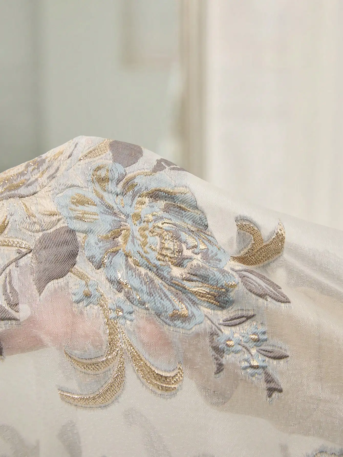 Elegant Floral Embroidered Chiffon A-Line Long Dress With Stand Collar