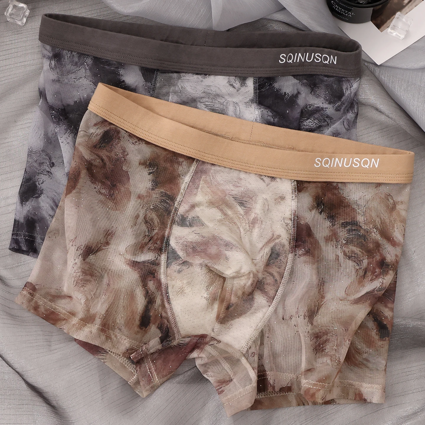 ​ ​ Мужские дышащие трусы-боксеры Ice-Cool, 84% полиэстер, 16% спандекс - легкое роскошное сетчатое нижнее белье со стильным прозрачным дизайном