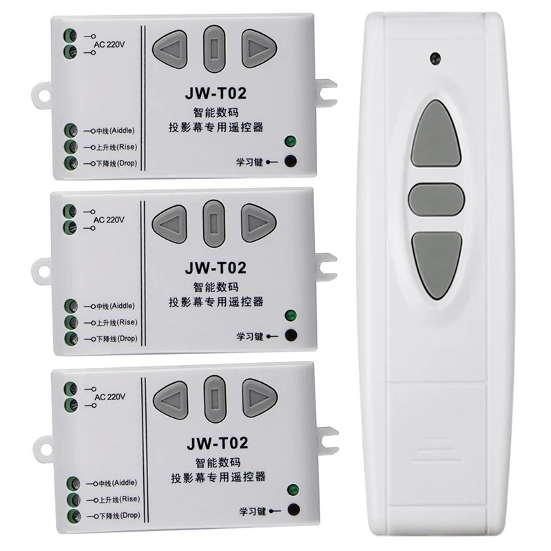 Controlador de interruptor remoto do motor ac220v, tela de projeção, interruptor sem fio do motor 433mhz, parada para cima e para baixo, aprendizagem de parada reversa