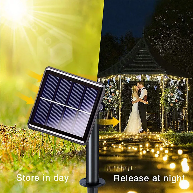 Imagem -03 - Solar Led Light String para Natal Atmosfera Decoração Impermeável Fio de Cobre Instalação Soquete Terra Camping