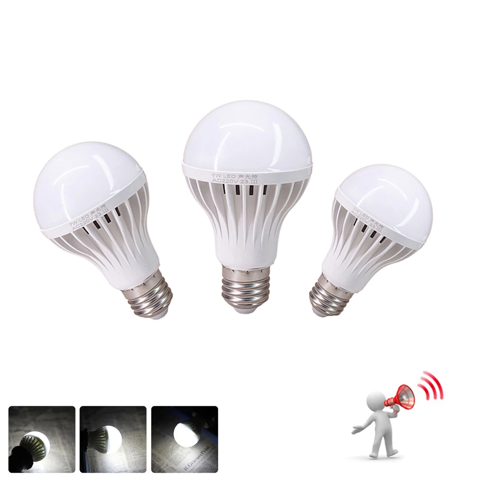 E27 Sound Activated Light Sensor Bulbs Lamp Not-Dimmable Replace Halogen Light Screw 3-12w Edison 120 Degrees Wild Beam 85-265v