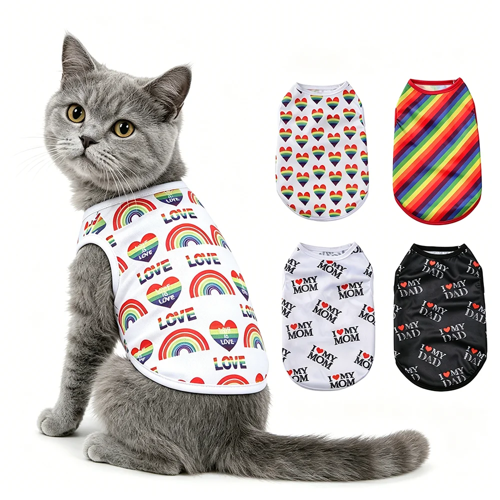Sommer-Kühlweste für Haustiere, Kleidung für Katzen und Hunde, Outfits mit niedlichem Herz-Print, T-Shirt für Welpen und Kätzchen, Sphynx-Katzen-Sonnenschutz-Shirt, Bekleidung