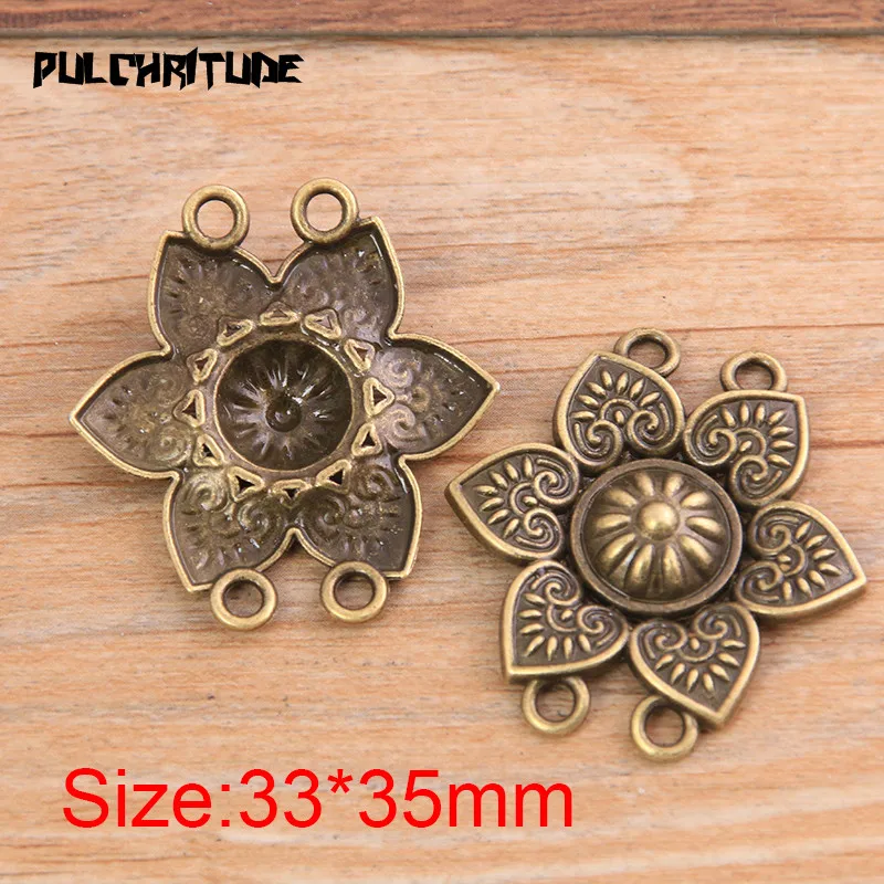 PULCHRITUDE 6pcs 33*35mm New Product Two Color Zinc Alloy Retro Flower Porous Connectors Jewelry Making DIY Handmade Craft