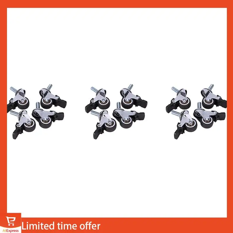 Fresh 12Pcs Mini Small Casters 1 Inch M8x15mm Tpe Silent Wheels With Brake Universal Casters Wheel