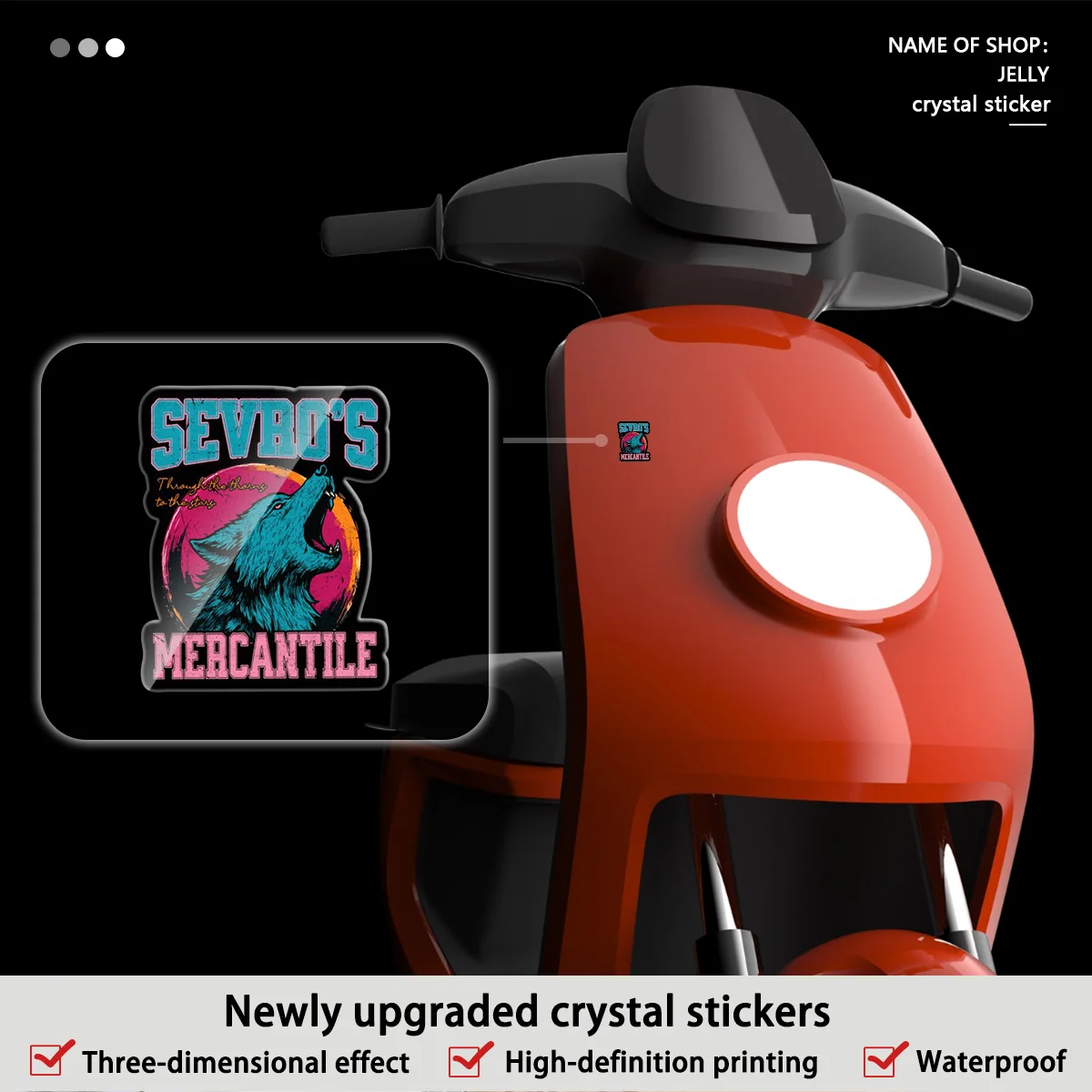 

4Pcs/1 set, Howler Omnes Ville Lupus Sevo retro crystal logo motorcycle stickers, bumper stickers, car stickers, waterproof easy