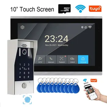 Impressão digital 5in1 desbloquear wi fi campainha sistema de vídeo porteiro para casa porteiro tuya inteligente 1080p monitor toque segurança proteger