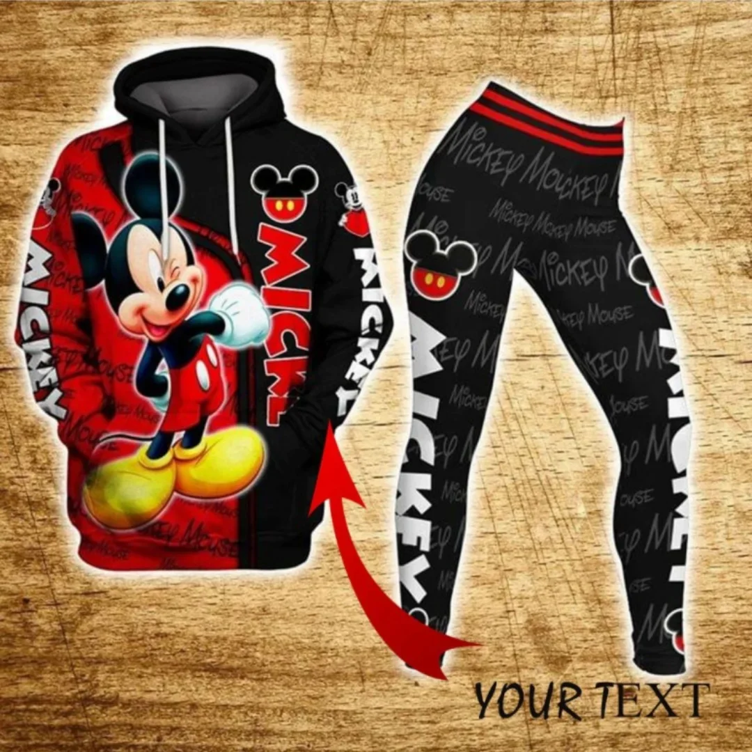 Mickey Mouse Hoodie e Leggings Terno para Mulheres, nome personalizado gratuito, Diseny Minnie Hoodie, Yoga Pants, Sweatpants, conjunto de treino da moda