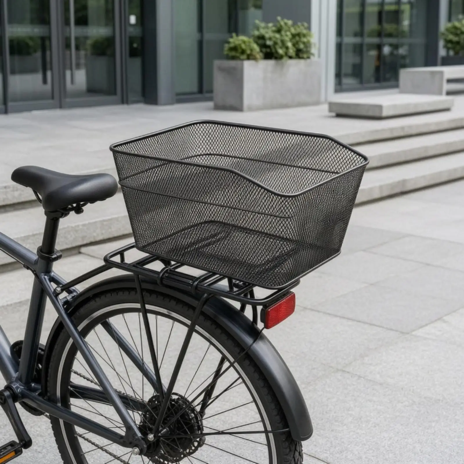 Mesh Metal Bicycle Basket for Rear Rack Carrier with Mounting Kit for Commuting Groceries Haul
