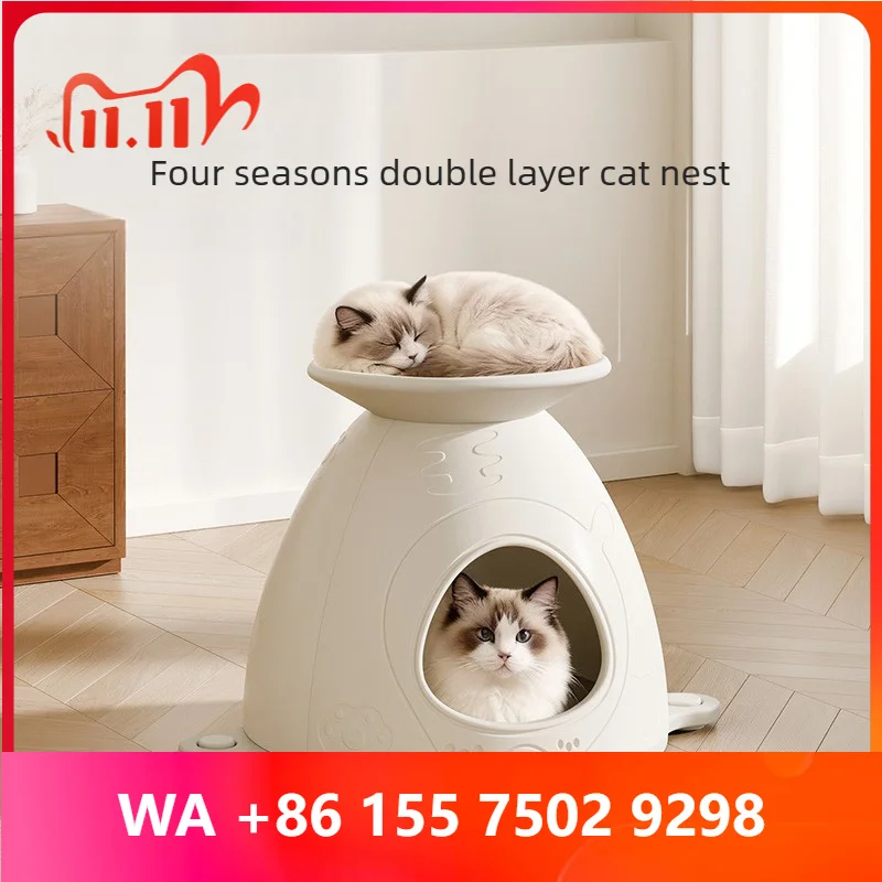 Cat's House Double Layer Cat Bed Semi Enclosed Bed for Cats Safe Pet Bed Two Tier Cat Sleeping House for Cats Cat Safe