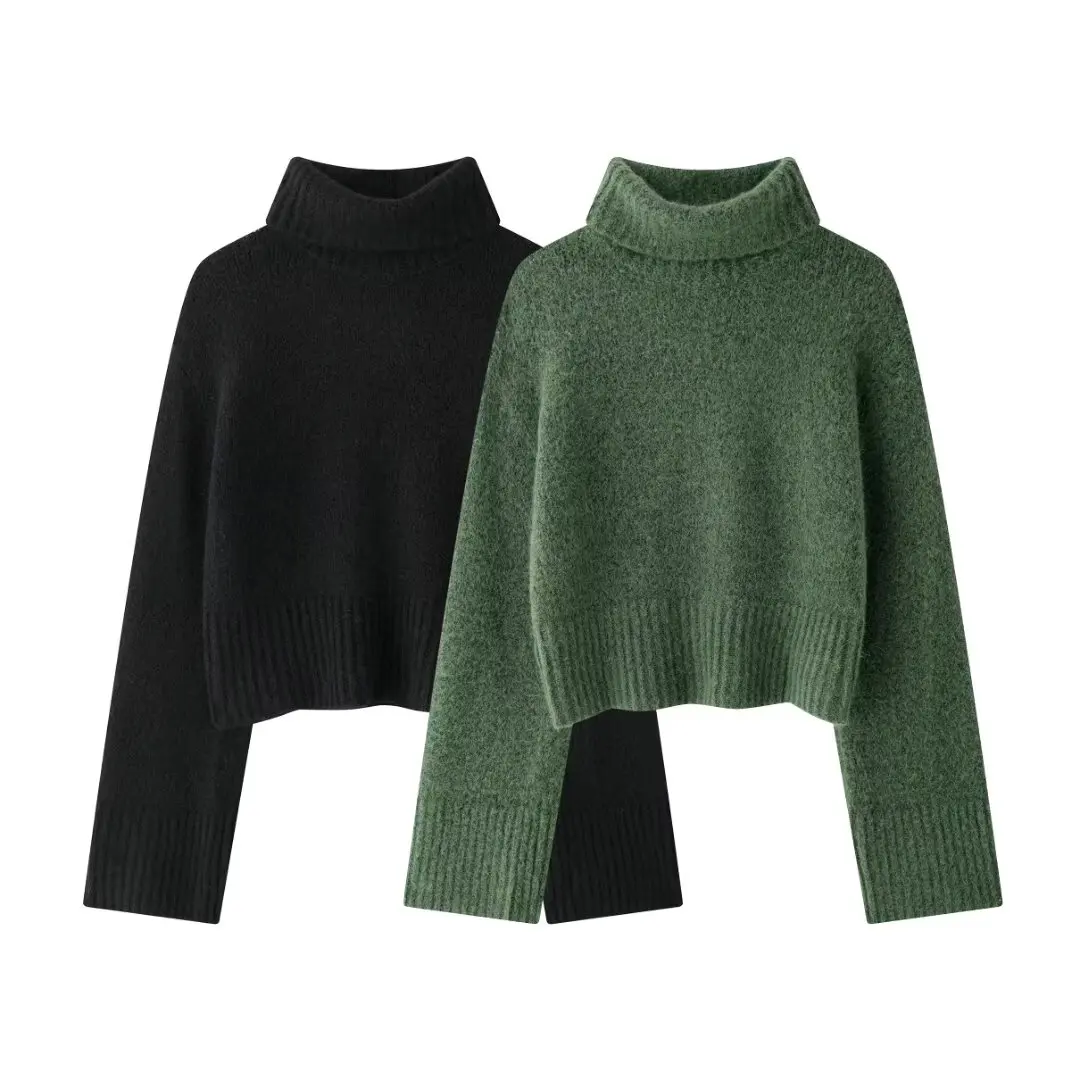 

UNIZERA women's knitted sweater long sleeved stand up collar solid color autumn new pullover sweater