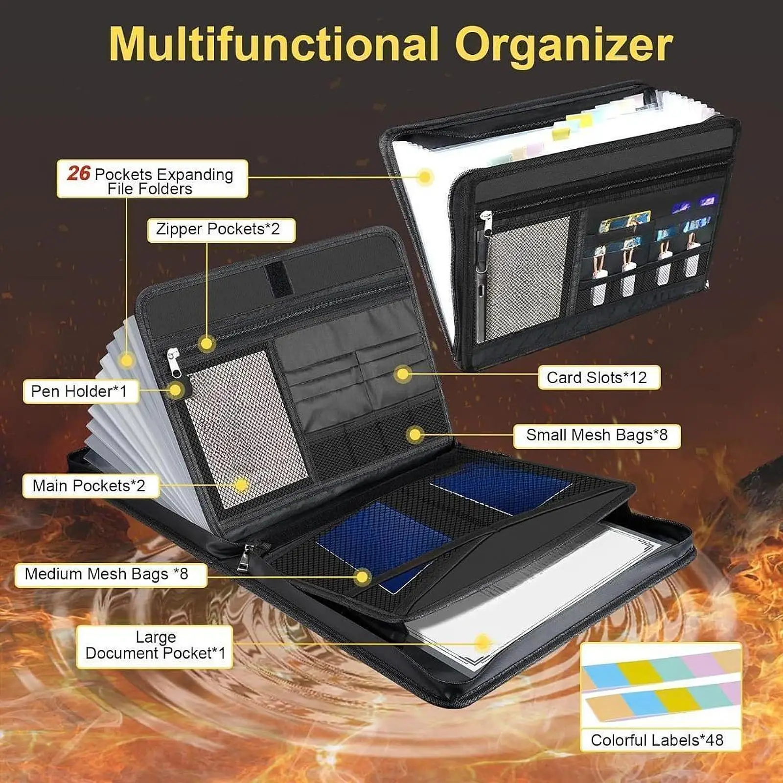 

File Organizer School Office Supplies 13 Pocket 26 Slots Organization with Multi Pockets Holder for Home Travel Documents Letter