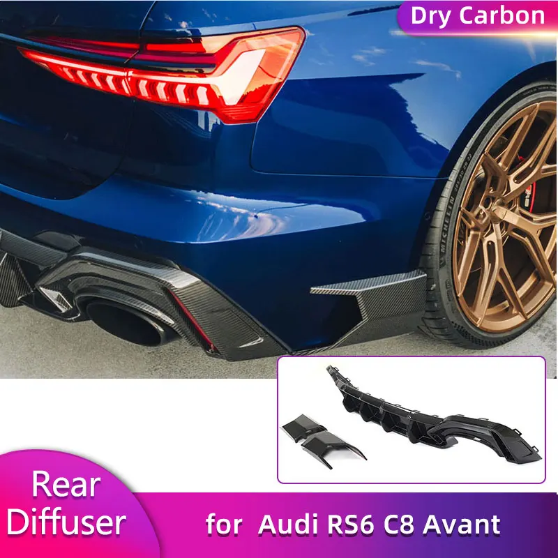 

Dry Carbon Fiber Rear Bumper Diffuser Lip Spoiler for Audi RS6 C8 Avant 2019-2025 Car Racing Rear Apron Lip Splitters Body Kits