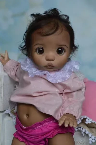 Reborn Baby Peeka Dark Skin African Girl Doll com cabelo enraizado à mão, boneca já acabada, personalizado, fornecimento limitado, 16 pol