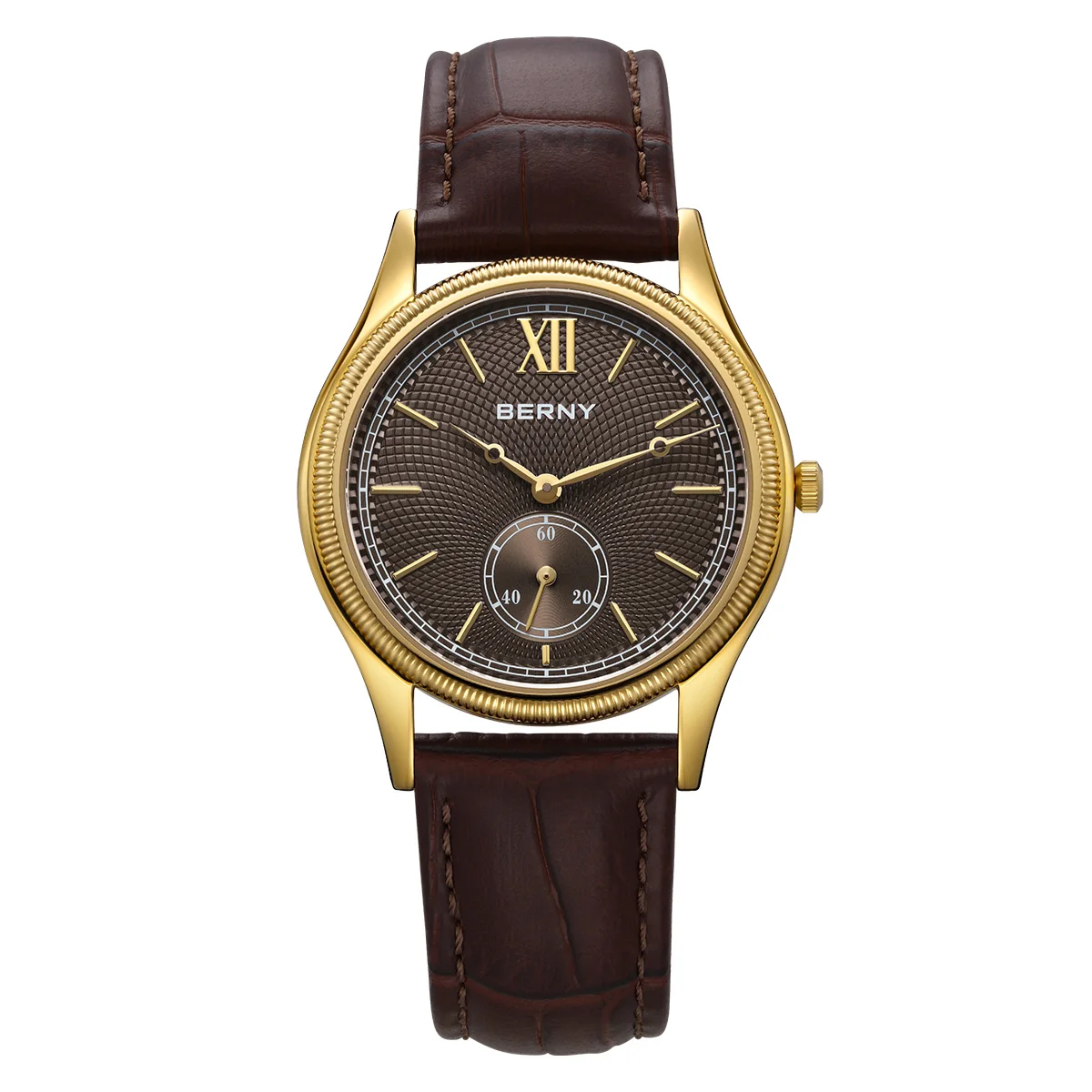 BERNY Luxusuhren für Herren, ultradünn, klassische Eleganz, Kleid, Gold, Quarz, Herrenuhr, Lederarmband, modische Business-Armbanduhr 6