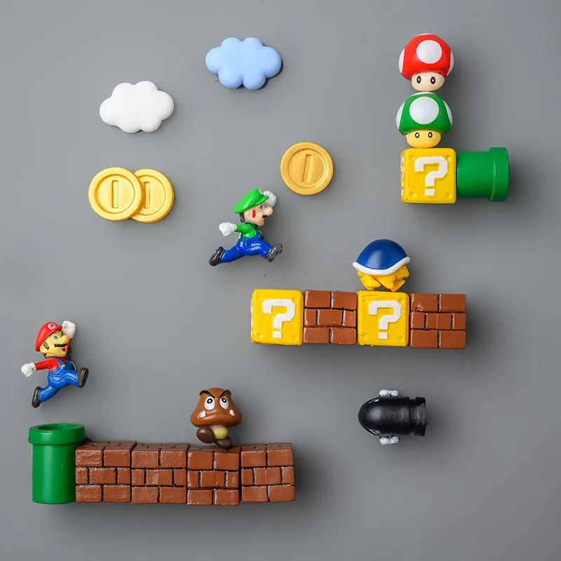 Game Super Marios Refrigerator Sticker Set Toy Anime Figure Three-dimensional Refrigerator Door Decorative Children Toy Gifts