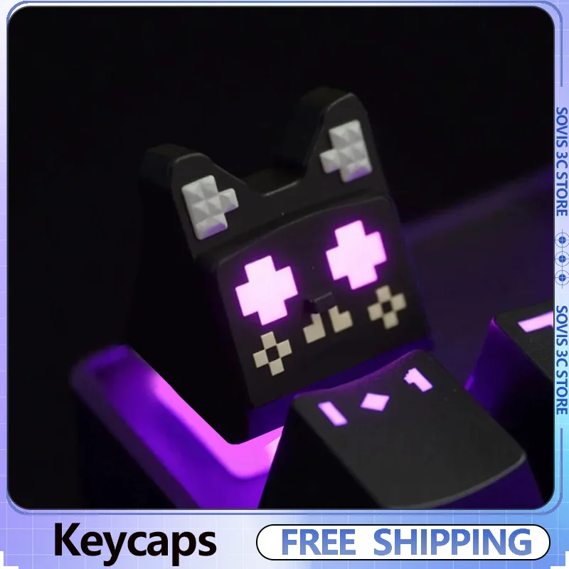 

Милые колпачки для клавиш Pixel Cat Artisan, полупрозрачные 3D колпачки из смолы в стиле аниме, розовые колпачки для клавиатуры на заказ, колпачки для механической клавиатуры DIY MX, подарки