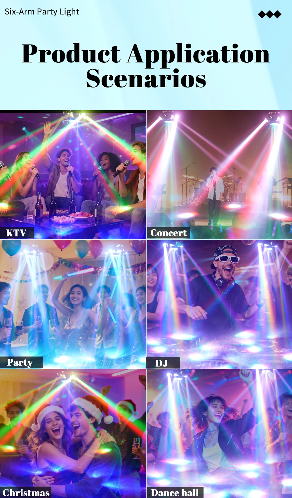 NOVALUX 160W 6-Arm Bee Eye LED Moving Head Licht RGBW Beam Strobe DMX512 Tonaktivierte Rotierende Bühnenbeleuchtung für DJ Disco Bar Party Hochzeit Nachtclub EU – Detail 7