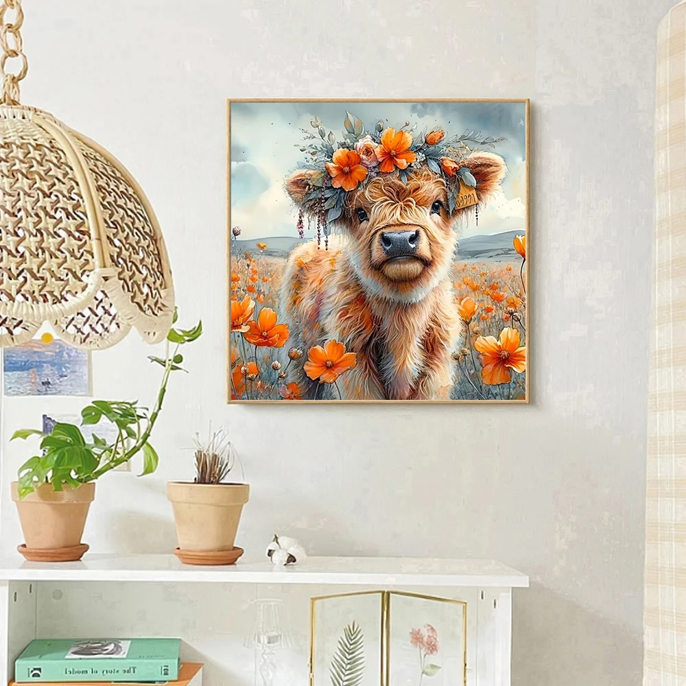 طقم طلاء ماسي للكبار لطيف العجل كامل الماس الفسيفساء التطريز عبر غرزة DIY الحرف مناسبة لهدايا ديكور جدران المنزل