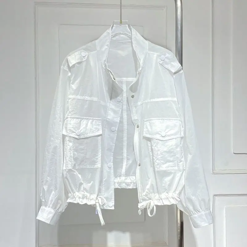 

Ultra-Thin Breathable Short Sun Protection Jacket Korean Style Workwear with Large Pockets Versatile Lightweight Outerwear