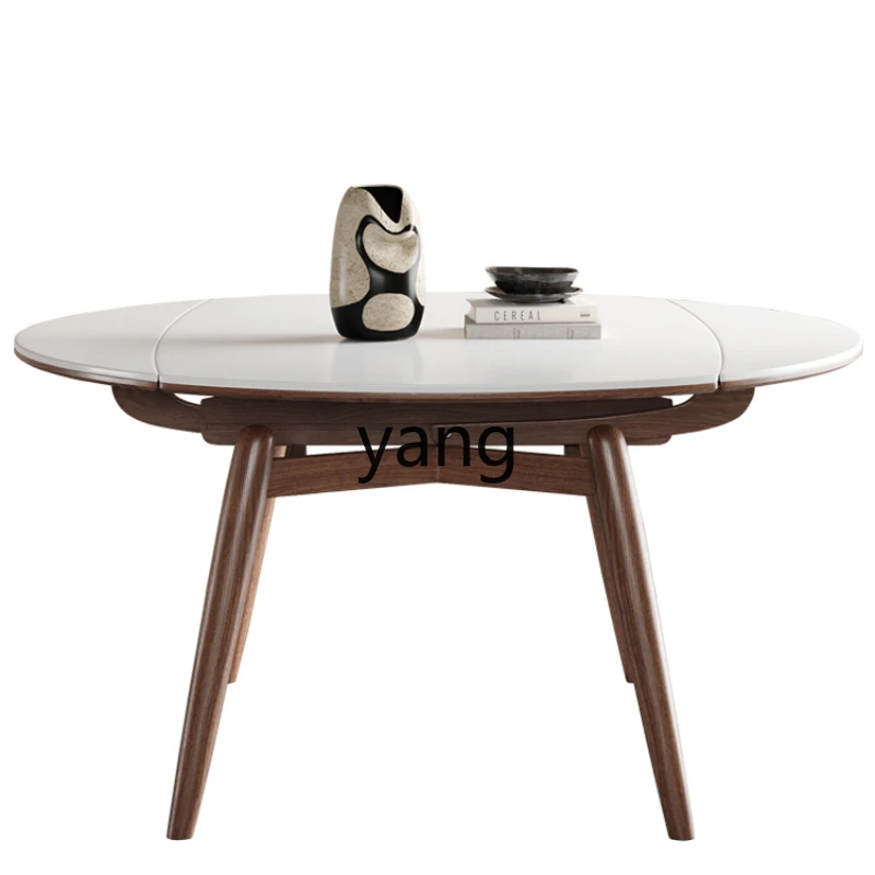 Yjq Chinese Style Folding Solid Wood Dining Table Living Room Retractable Stone Plate Square Variable round Table