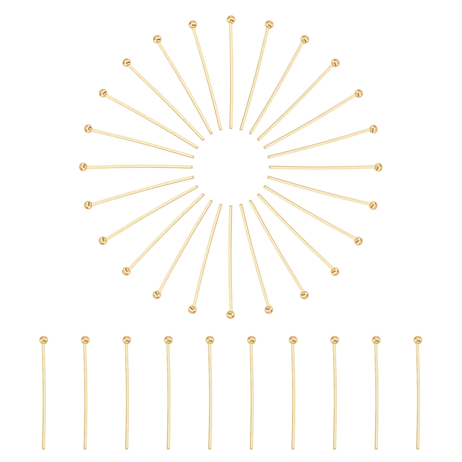 

20-200pcs 304 Stainless Steel Head Pins Ball Head Pins Real 18K Gold Plated for DIY Jewelry25x0.6mm, 22 Gauge, Head: 1.8mm