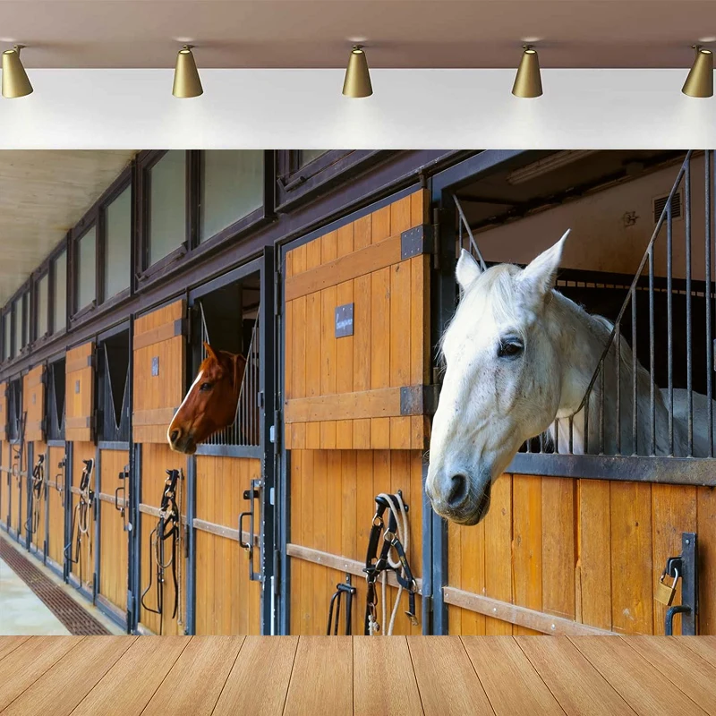 Horse in Stable Photography Backdrop Wooden Farm Barn Western Countryside Village Background Cowboy Birthday Party Decoration