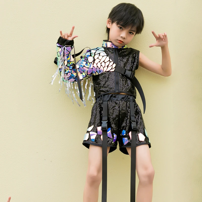 Fashion Model Catwalk Stage Costumes Girls Boys Hip-Hop Sequins Dance National Costumes Children'S Jazz Hip-Hop Clothes