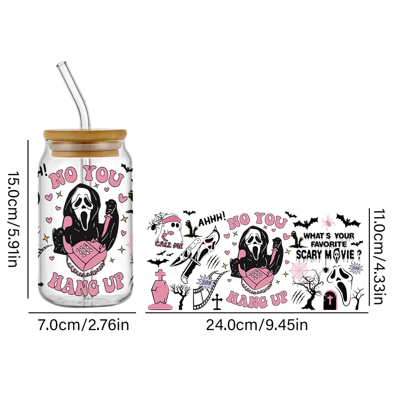 Halloween Scream Phone UV DTF 16oz Wrap Bundle Png Trick Treat Libbey Glass Can Wraps Png Digital File Spooky Season