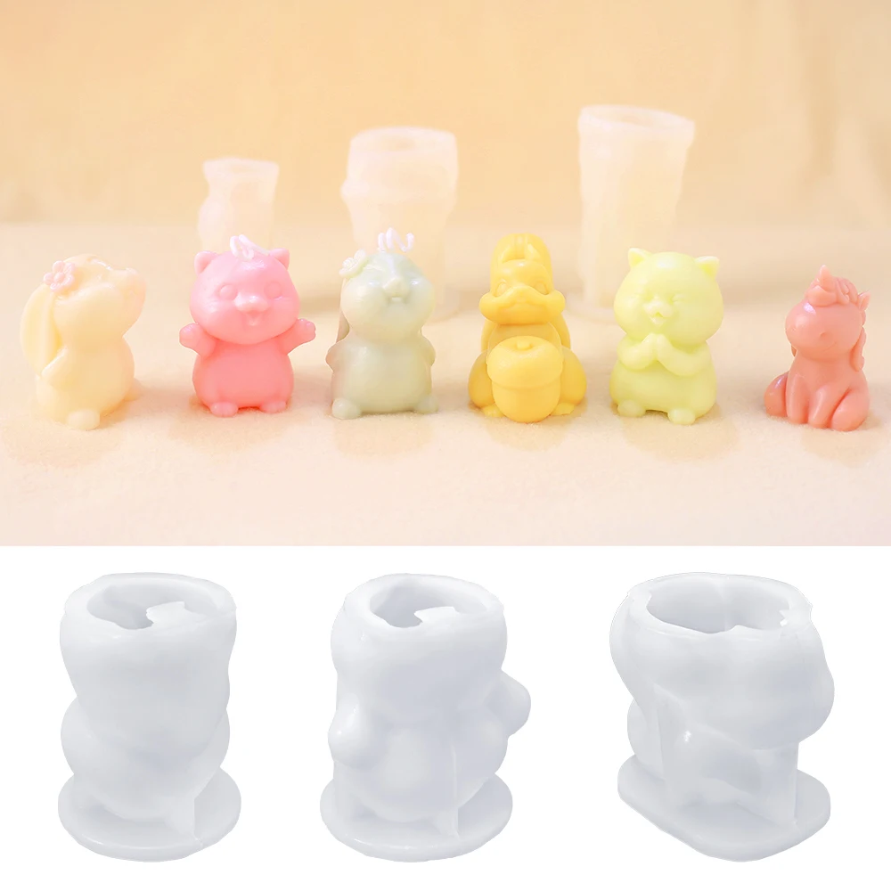 LZ050 3D Cute Animals Silicone Candle Mold Unicorn Squirrel Gypsum Ornaments Resin Molds For Desktop Decoration