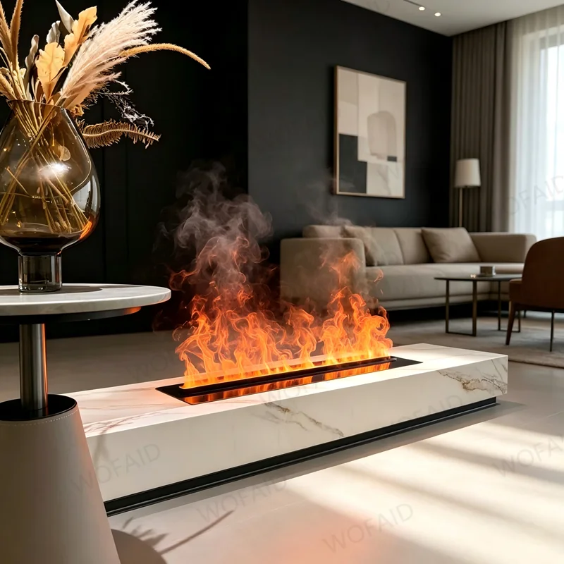 3D Mist Fireplace with Adjustable Humidity Output,120cm Wall-Mounted,Timer,Remote,No Heat Decoration,Ultra Realistic Flame Ember