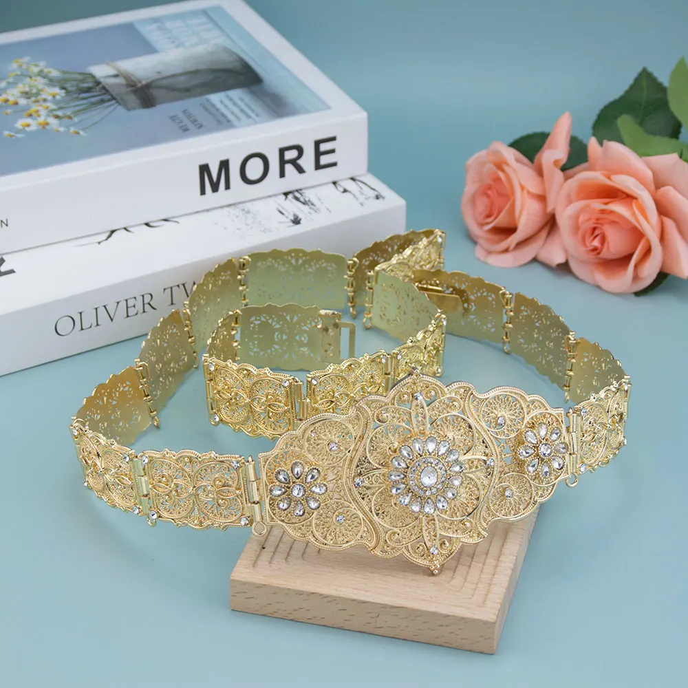 

Poyasa Caucasus Women Belt Bridal Dress Waist Chain Adjustable Length Gold Silver Color Crystal Arabic Caftan Belt Body Jewelry