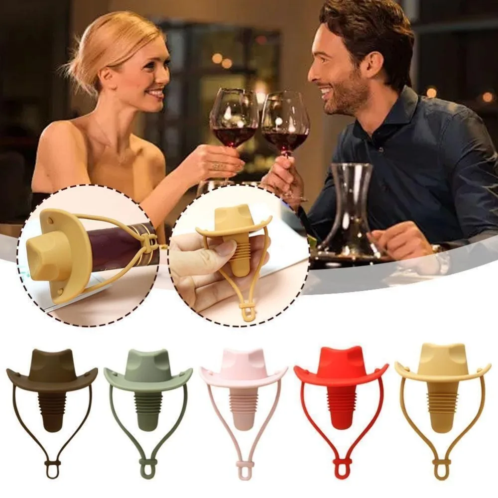 Creative Cowboy Hat Shape Wine Bottle Stopper Reusable Leak Proof Silicone Champagne Bottle Stopper Wine Bottle Cap for Bar - Image 5
