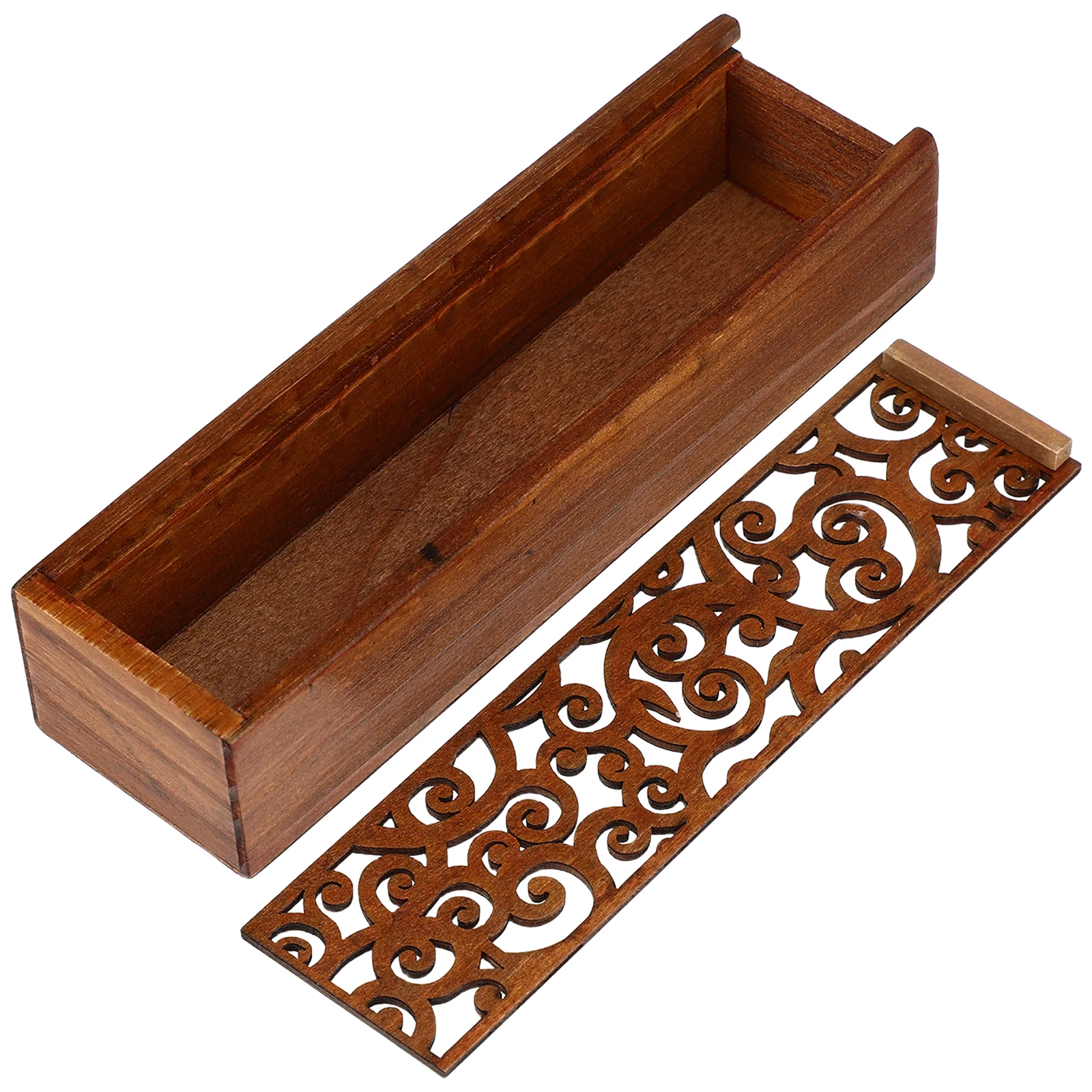 

Hollow Out Wooden Pencil Box Lid Pull Down Storage Case Desktop Organizer Stationery Jewelry Accessories Marker Storage