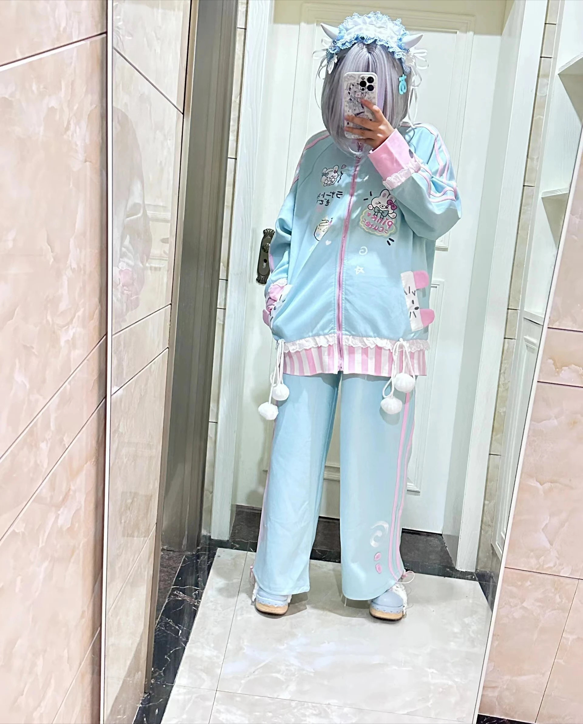 Japanese Sweet Cute Girl Casual Pant Sets Women 2024 Autumn Fashion College Cartoon Print 2D Sports Suit Female Two Peice Sets