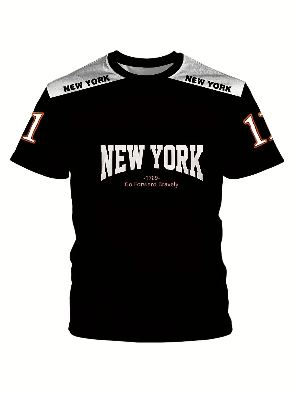 Men New York 1789 Letter Graphic T‑Shirt Urban Streetwear Short Sleeve Tee 