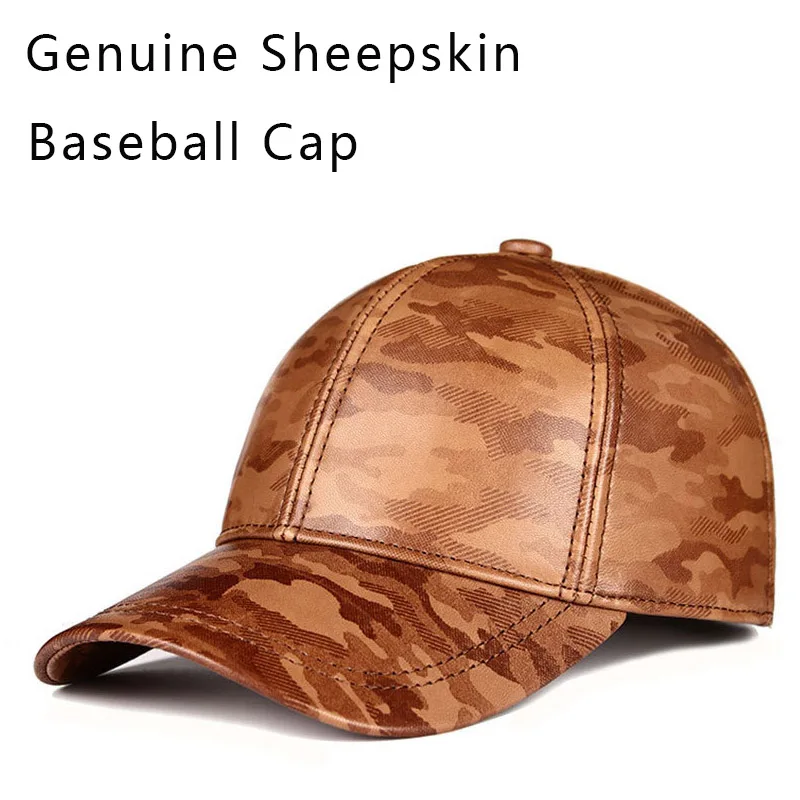 Genuine Sheepskin Baseball Cap for Men Women Camouflage Duckbill Hat Adjustable Outdoor Sunshade Sports Cap for Spring Autumn