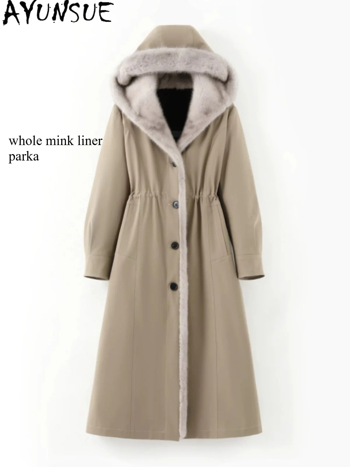AYUNSUE Natural Whole Mink Parka Winter Jacket Women Long Trench Coat for Woman Fashion Whole Female Real Fur Outerwears Hoodie