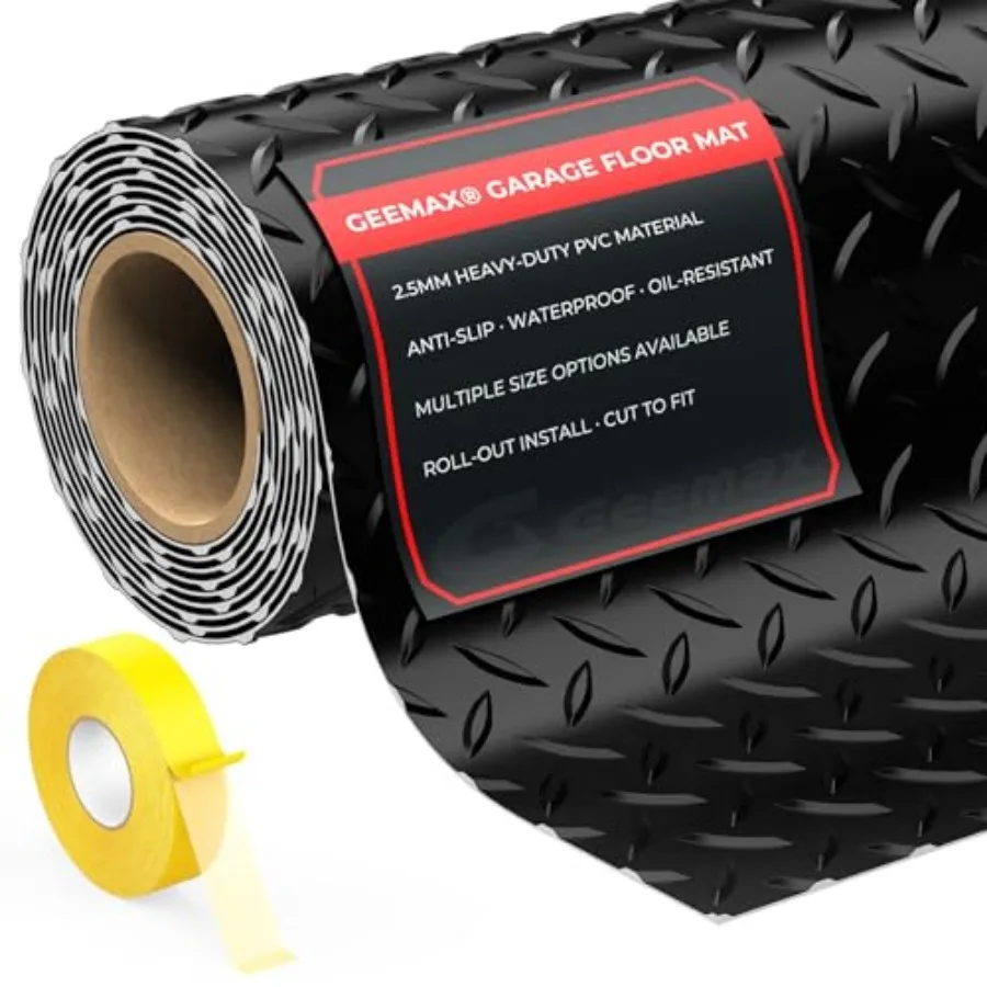 4x10 Feet Diamond Plate Garage Floor Mat, Heavy Duty PVC Flooring Roll, 2.8mm Mat for Under Car, Motorcycle, Golf Cart, Trailer
