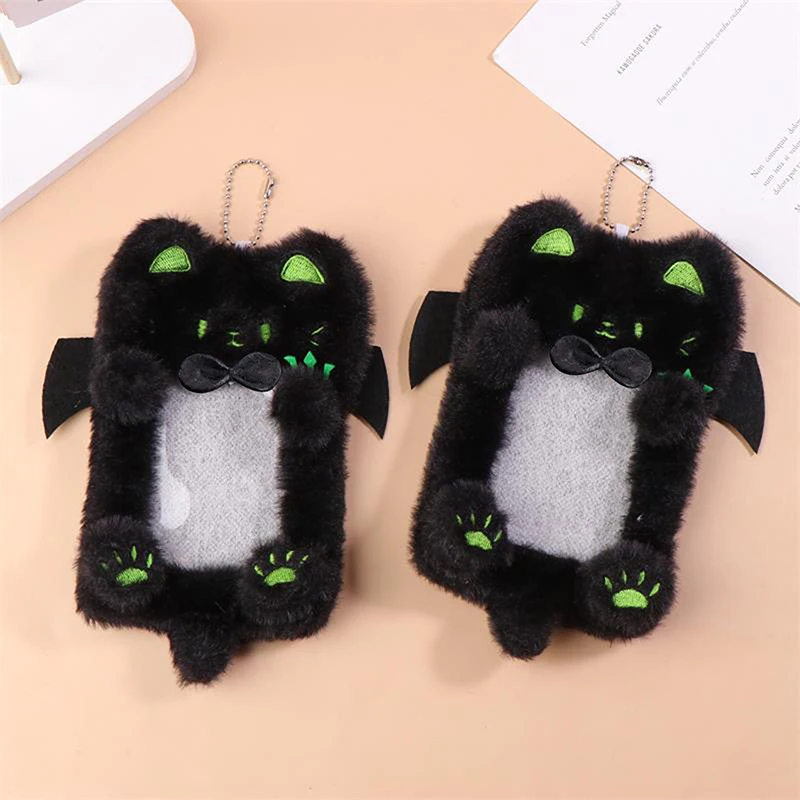 Cartoon Cute Black Cat Plush Card Holder Photocard Case Bag Keyring Pendant Idol Photo Protective Cover Student Card Holder Gift - view 3