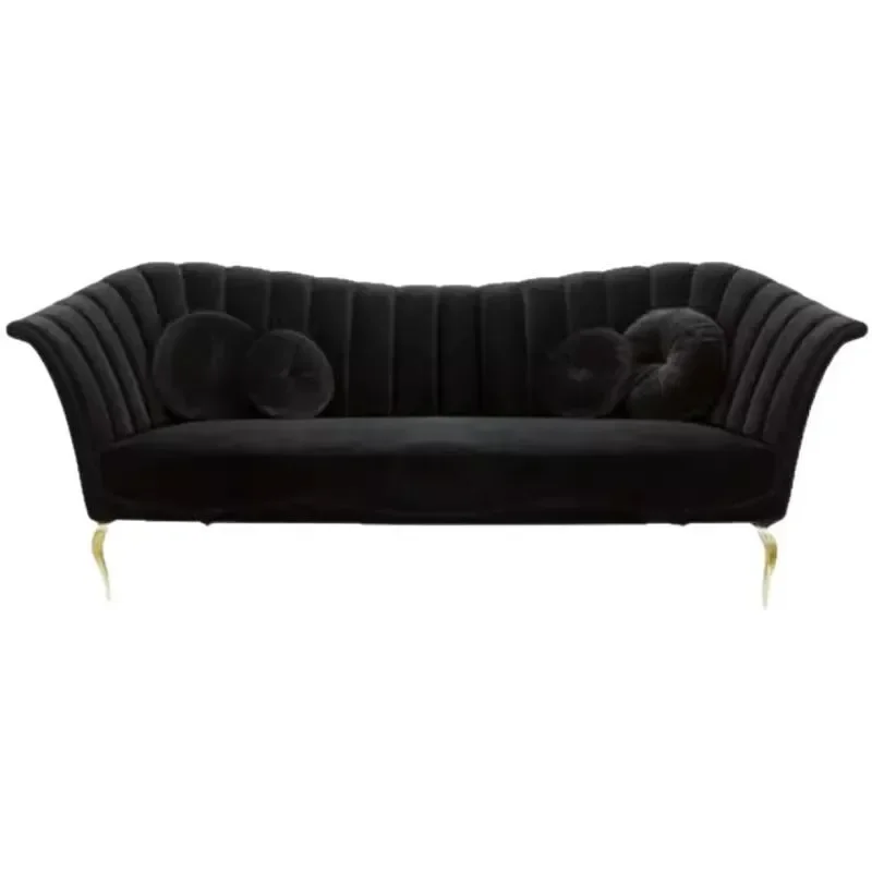 Nordic light luxury small apartment dark green velvet fabric double three-person sofa, post-modern simple and fashionable