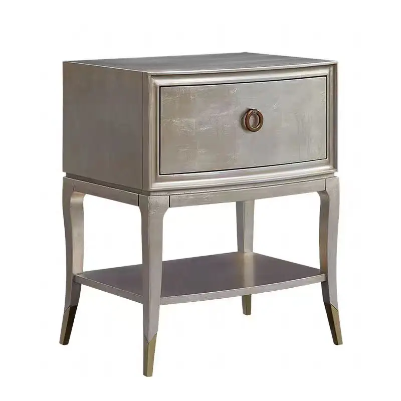 

Modern handmade silver foil solid wood bedside table bedroom hotel home